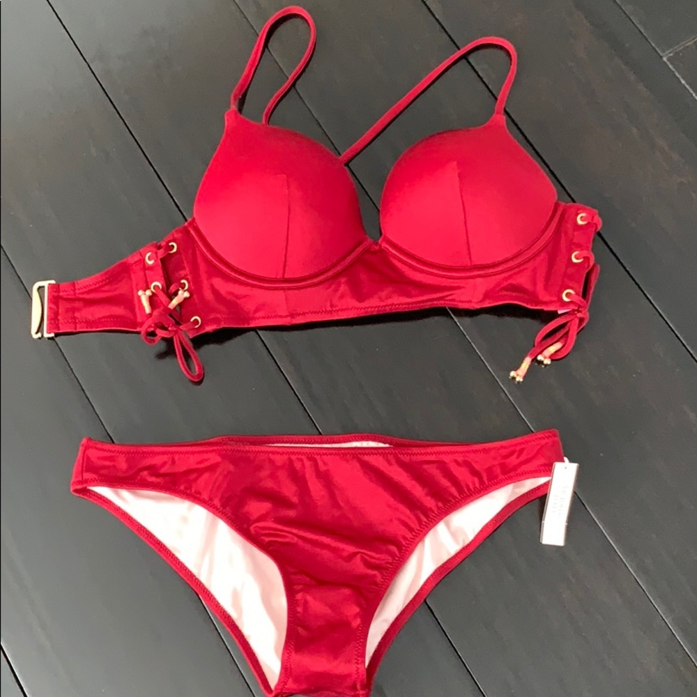 Victoria’s Secret Wine Red Bustier Bikini